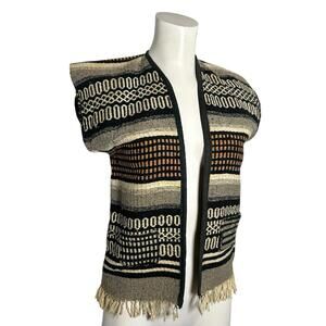 Vintage 70s Mexican Woven Vest EIRISA Mexico Boho Southwestern Fringe Wool Small
